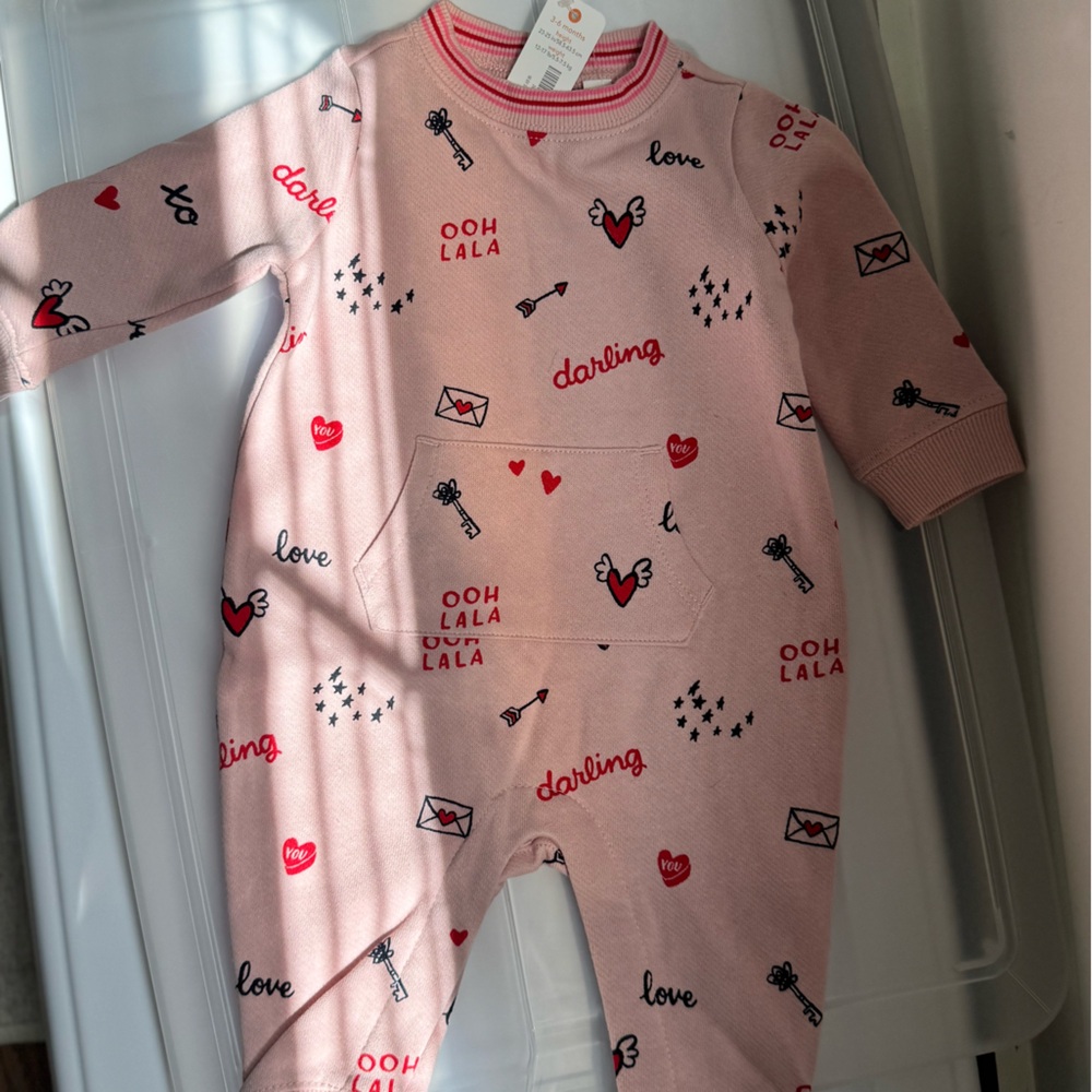 Girls' Pink Heart-Print Holiday Romper